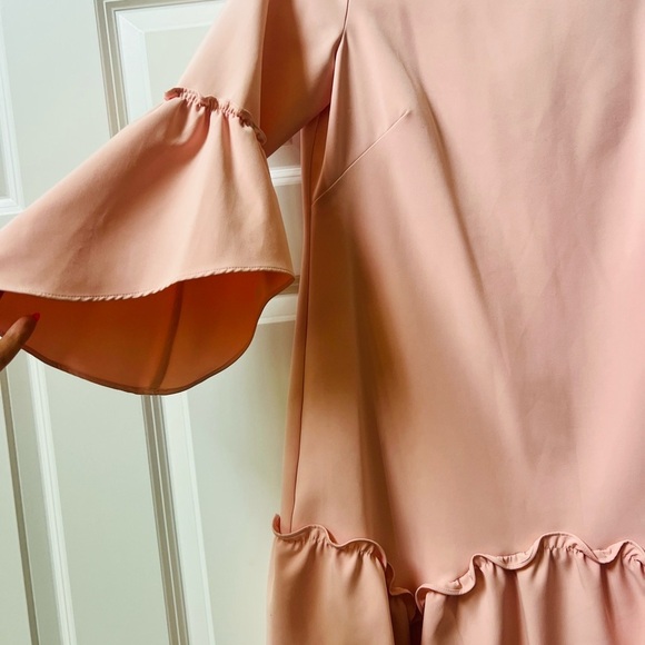 NWT Eliza J size 8 Elegant Light Pink Dress ruffled hemline, fluted sleeves. - Picture 3 of 9